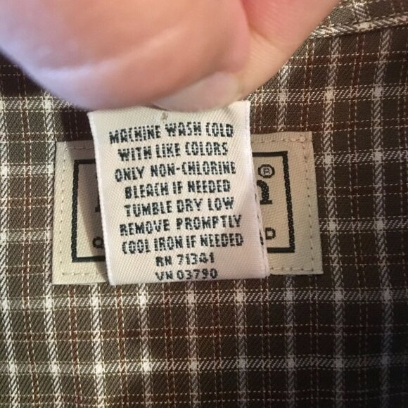 LL Bean Long Sleeve Button Down Shirt Plaid Shirt Green White Brown Size XL - Picture 5 of 6